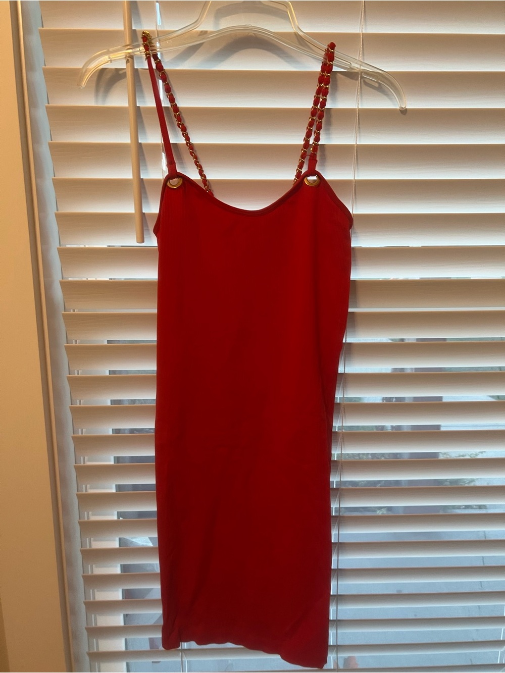Red Chain-Strap Mini Dress - Sleek Women's Evening Dress